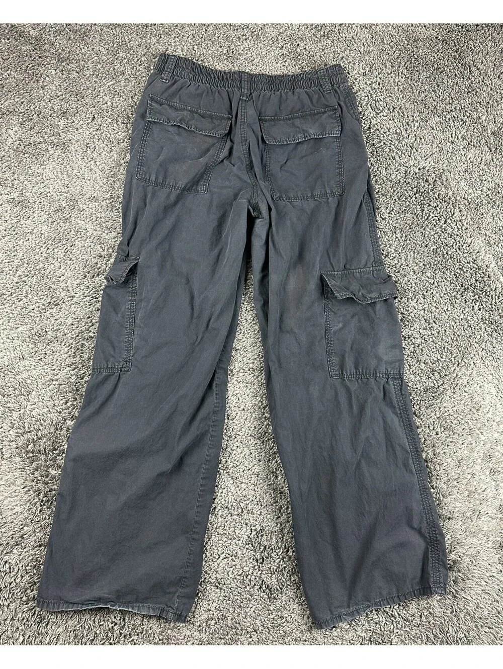 Zara Mens Wide Leg Cargo Pants Baggy Multi Pocket Washed Gray Black Size M